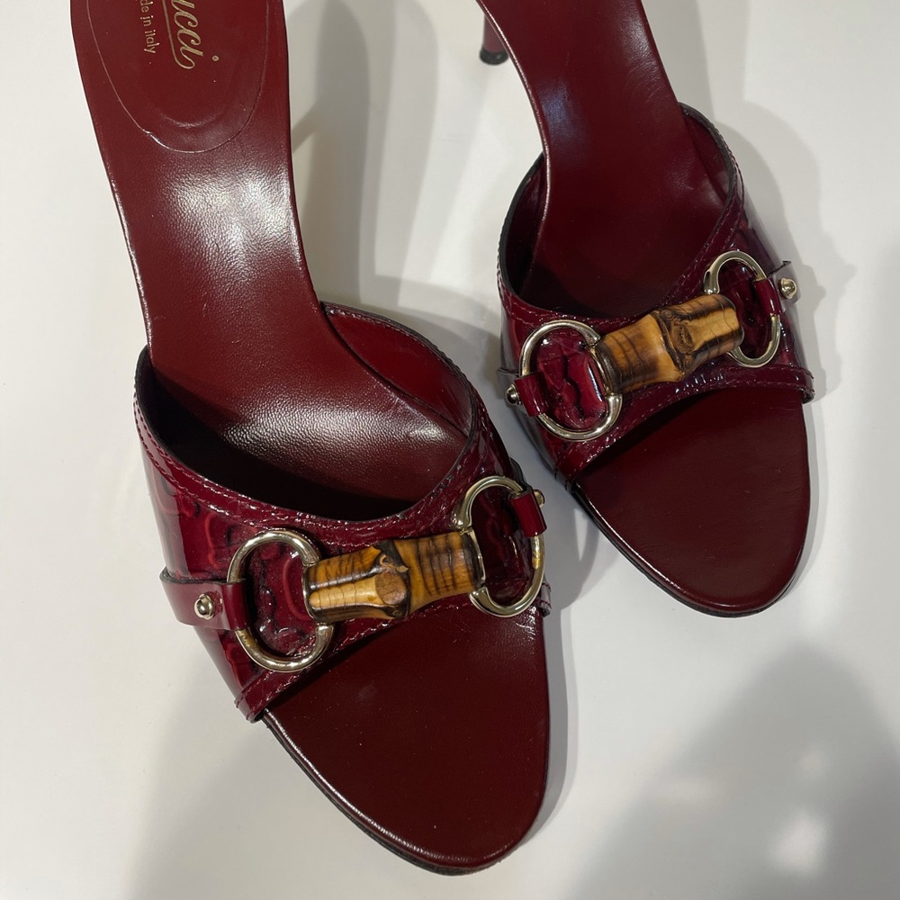 Gucci Patent Leather Mules w/ Horsebit, Size 8.5